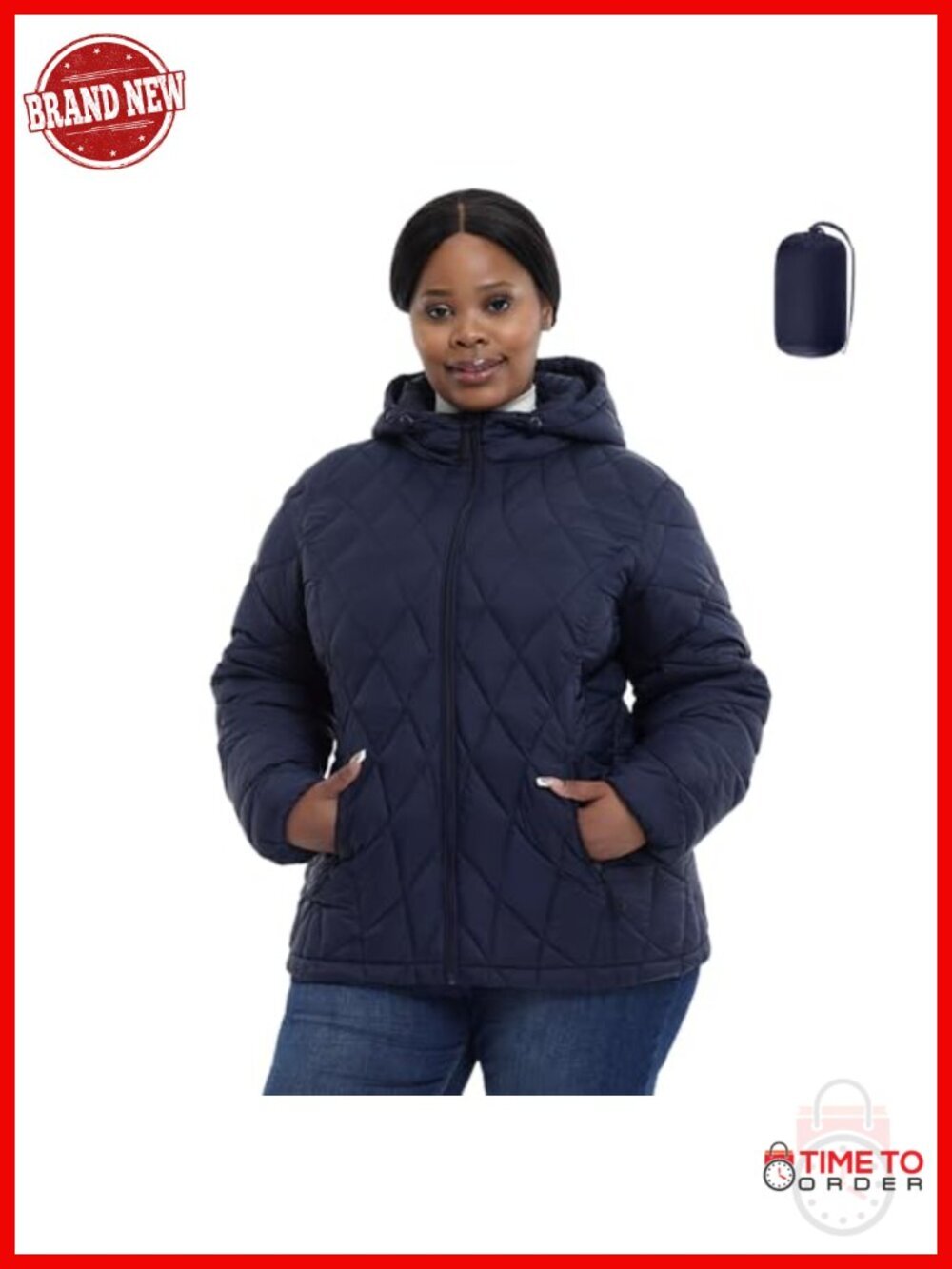 Plus Size Water-Resistant Packable Puffer Jacket Lightweight Winter Coat